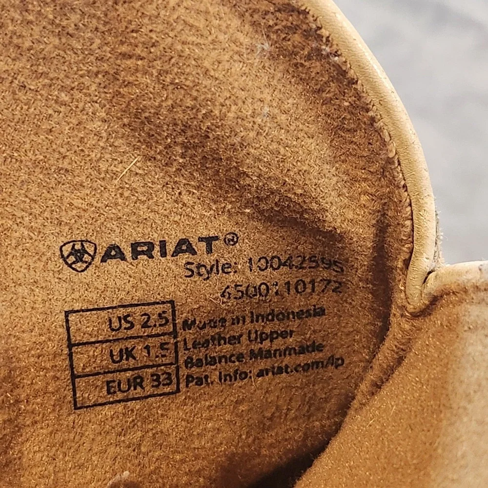 Ariat Boots Girls 2.5 Brown Leather Lonestar Square Toe Western Cowgirl